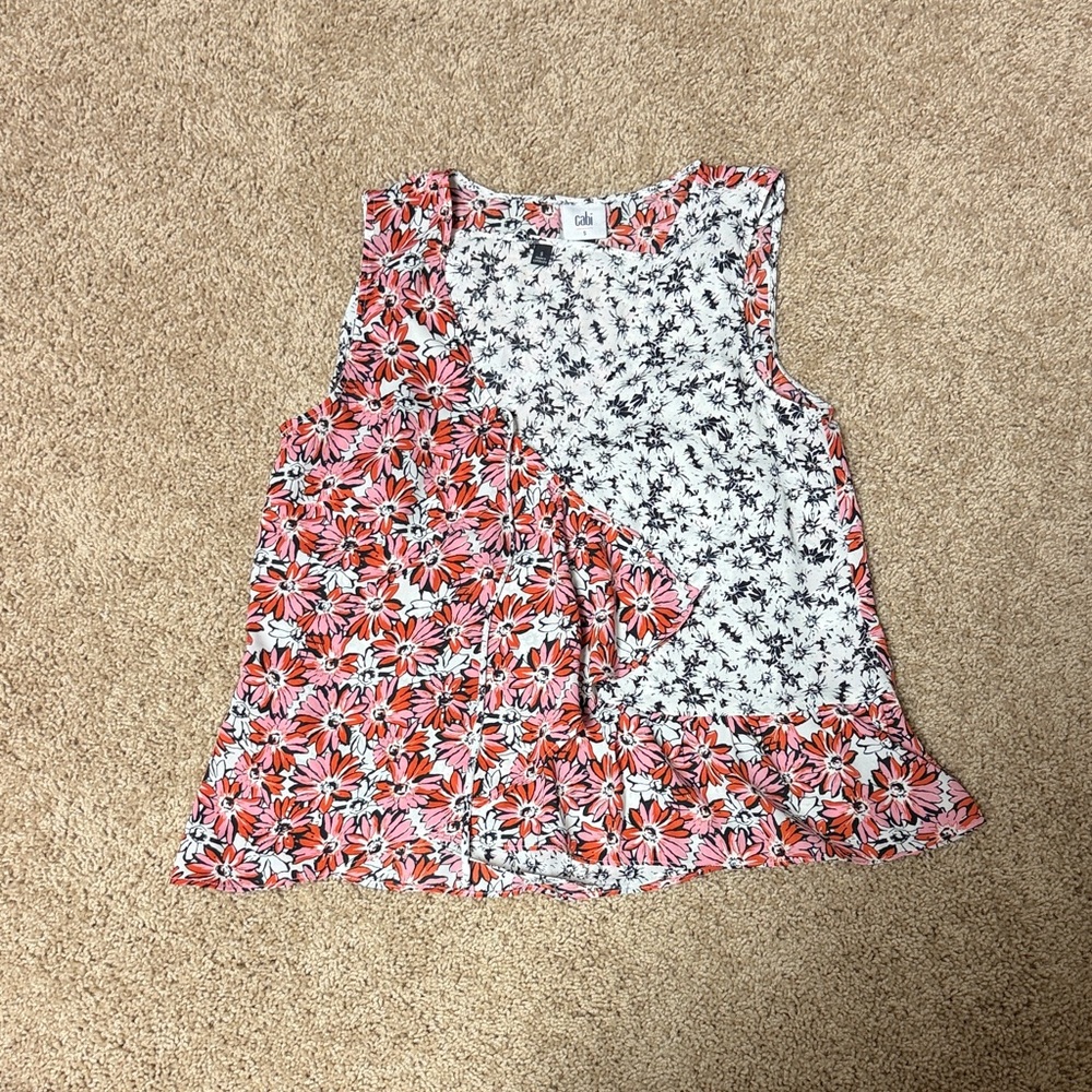 CAbi Mixed Floral Sleeveless Top - Pink & White